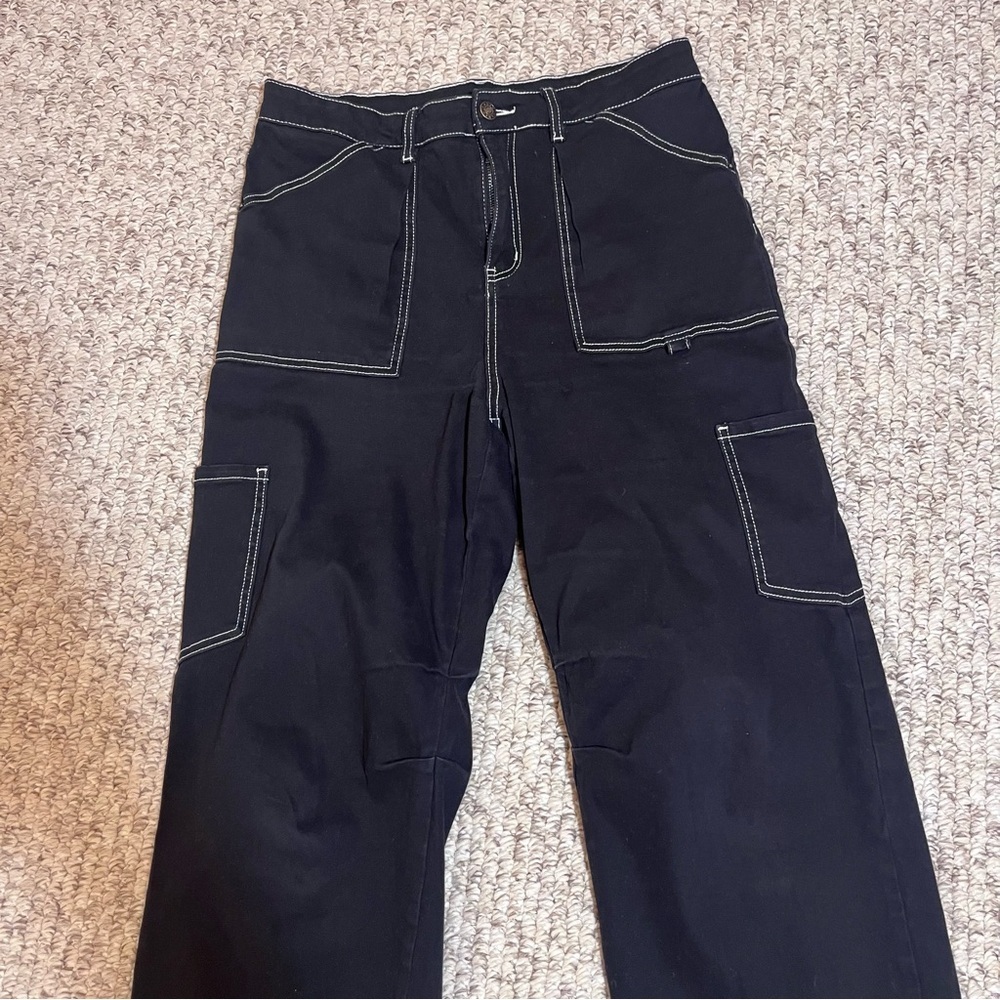 Streetwear Aesthetic Contrast Stitch Black Carpenter Pants - Wide Leg women’s 12 - Picture 3 of 9